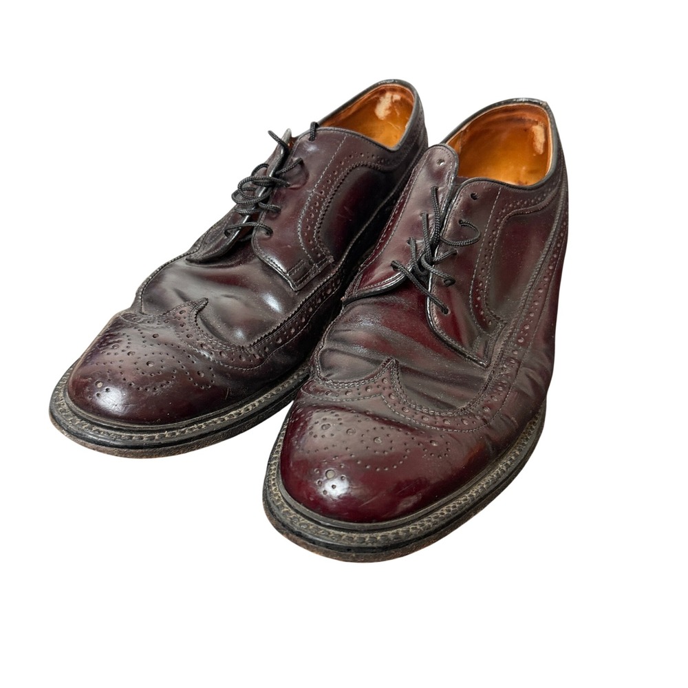 Vintage Longwing Blucher Mens 8.5 Burgundy Leather Brogue Cat's Paw Heel 9981
